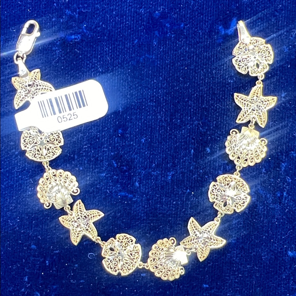 14k yellow Gold Sea Life Filigree Link Bracelet - Women Jewelry - Picture 2 of 2